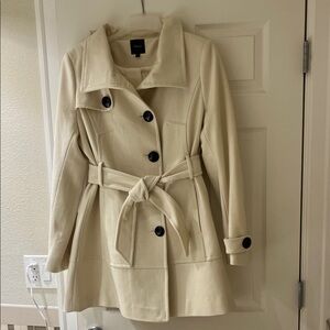 Express Cream  Coat with Black Buttons